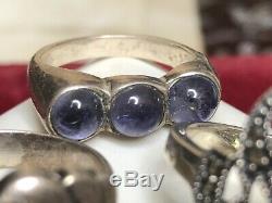 Vintage Sterling Silver Lot Of Rings Amethyst Marcasite Earrings