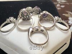 Vintage Sterling Silver Lot Of Rings Amethyst Marcasite Earrings