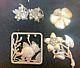 Vintage Sterling Silver Lot Pins Signed Truart Fish Flowers Earrings
