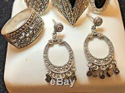 Vintage Sterling Silver Lot Rings Pins Earrings Black Onyx Gemstone Marcasite