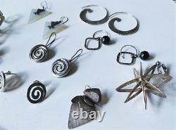Vintage Sterling Silver MODERNIST Earrings Collection Lot of of 7 Pairs