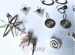 Vintage Sterling Silver MODERNIST Earrings Collection Lot of of 7 Pairs