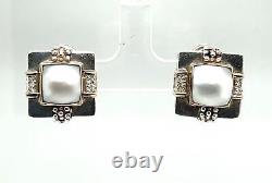Vintage Sterling Silver Mabe Pearl Earrings With 14K Gold and Diamond Accents