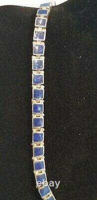 Vintage Sterling Silver Made in Chile Inlaid Lapis Pierced Earring & Necklace