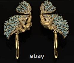 Vintage Sterling Silver Mermaid Dangle Earrings, Angle English Lock Earring