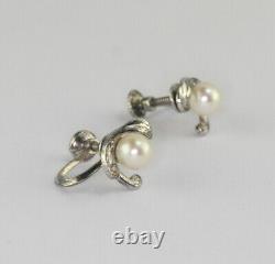 Vintage Sterling Silver Mikimoto Akoya Cultured Pearl Screwback Earrings 6mm