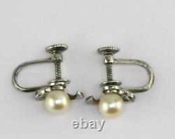 Vintage Sterling Silver Mikimoto Akoya Cultured Pearl Screwback Earrings 6mm