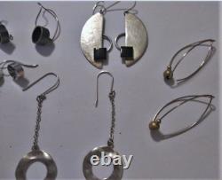 Vintage Sterling Silver Modernist Earrings Lot Collection Incl Marjorie Baer