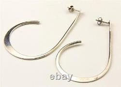 Vintage Sterling Silver Modernist Half Hoop Swirl Earrings Artisan Signed