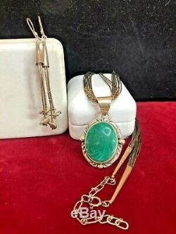 Vintage Sterling Silver Native American Earring Fetish Malachite Necklace Mexico
