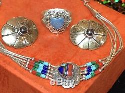 Vintage Sterling Silver Native American Earrings Signed Bracelet Ring Signed Qt