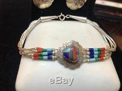 Vintage Sterling Silver Native American Earrings Signed Bracelet Ring Signed Qt