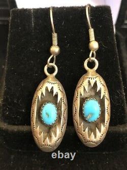 Vintage Sterling Silver Native American Turquoise Earrings Signed C P Navajo