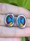 Vintage Sterling Silver Native American Zuni Turquoise Coral Onyx Stud Earrings