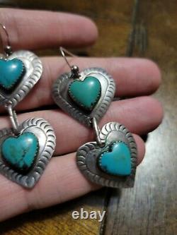 Vintage Sterling Silver Navajo Southwestern Heart Earrings