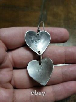 Vintage Sterling Silver Navajo Southwestern Heart Earrings