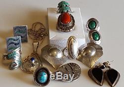 Vintage Sterling Silver Navajo Turquoise Earrings Pendant Necklace Ring lot set