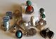 Vintage Sterling Silver Navajo Turquoise Earrings Pendant Necklace Ring Lot Set
