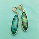 Vintage Sterling Silver Oblong Oval Abalone Dangle Earrings-shell-1.75''-vibrant