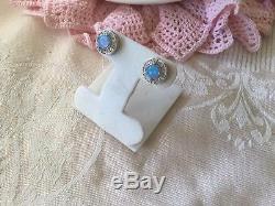 Vintage Sterling Silver Opal Earrings ear rings with round blue Opals