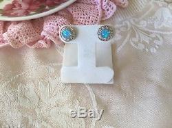 Vintage Sterling Silver Opal Earrings ear rings with round blue Opals