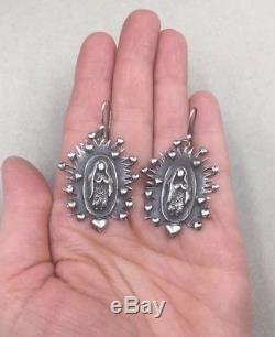 Vintage Sterling Silver Our Lady Of Guadalupe Holy Blessed Virgin Mary Earrings
