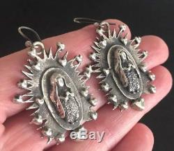 Vintage Sterling Silver Our Lady Of Guadalupe Holy Blessed Virgin Mary Earrings