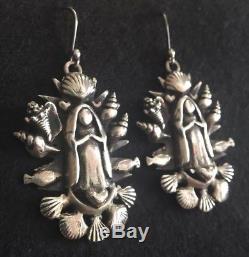 Vintage Sterling Silver Our Lady Of Guadalupe Star Of The Sea Earrings