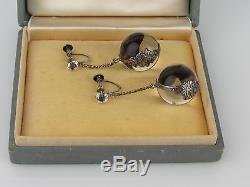 Vintage Sterling Silver Pools Of Light Earrings with Floral Encasement