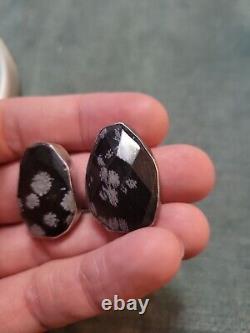 Vintage Sterling Silver Rebecca Collins Stone Clip Earrings