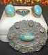Vintage Sterling Silver Ring Turquoise Pin And Earrings Southwestern