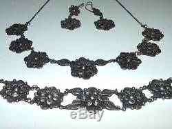 Vintage Sterling Silver SET Necklace Bracelet Earrings All Filigree Flowers 925