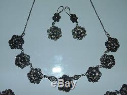 Vintage Sterling Silver SET Necklace Bracelet Earrings All Filigree Flowers 925