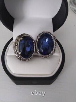 Vintage Sterling Silver Sapphire Faux Earrings