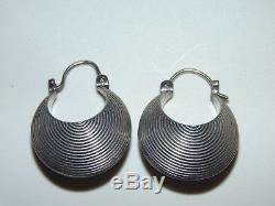 Vintage Sterling Silver Set Ring US Size 7.5 Earrings Modernist Etched Domed 925