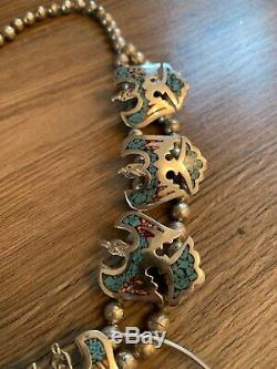 Vintage Sterling Silver Squash Blossom 7 Peyote Bird Naja Necklace & Earrings