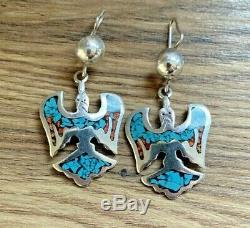 Vintage Sterling Silver Squash Blossom 7 Peyote Bird Naja Necklace & Earrings