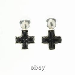 Vintage Sterling Silver Stud, dangle Earrings Black Onyx Cross
