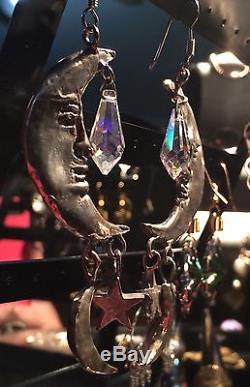 Vintage Sterling Silver Swarovski Crystal Long Drop Dangle Estate Earrings Large