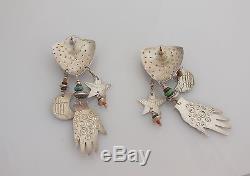Vintage Sterling Silver Tabra Scarab Dangle Earrings Post