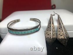 Vintage Sterling Silver Taxco Earrings & Native American Bracelet Turquoise Lot