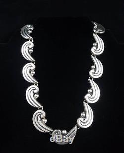 Vintage Sterling Silver Taxco Signed L. F. Art Nouveau Link Necklace Earrings Set
