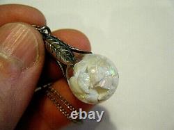 Vintage Sterling Silver Tulip Floating Opals Snow Globes Pendant & Earrings Set
