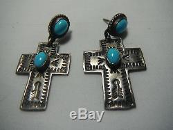 Vintage Sterling Silver Turquoise Cross Earrings A Andy Cadman