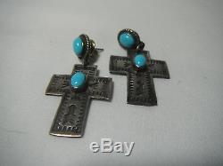 Vintage Sterling Silver Turquoise Cross Earrings A Andy Cadman