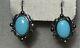 Vintage Sterling Silver Turquoise Dangle Earrings Signed Md Oval Ornate Border