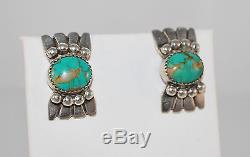 Vintage Sterling Silver Turquoise Earrings Signed MC Navajo