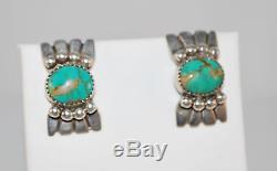 Vintage Sterling Silver Turquoise Earrings Signed MC Navajo