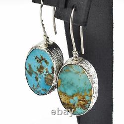 Vintage Sterling Silver Turquoise Southwestern Oval Pendant Earrings Set 15.1 G