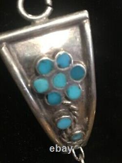 Vintage Sterling Silver Turquoise Zuni Watch Tips Navajo Squash Blossom Earrings